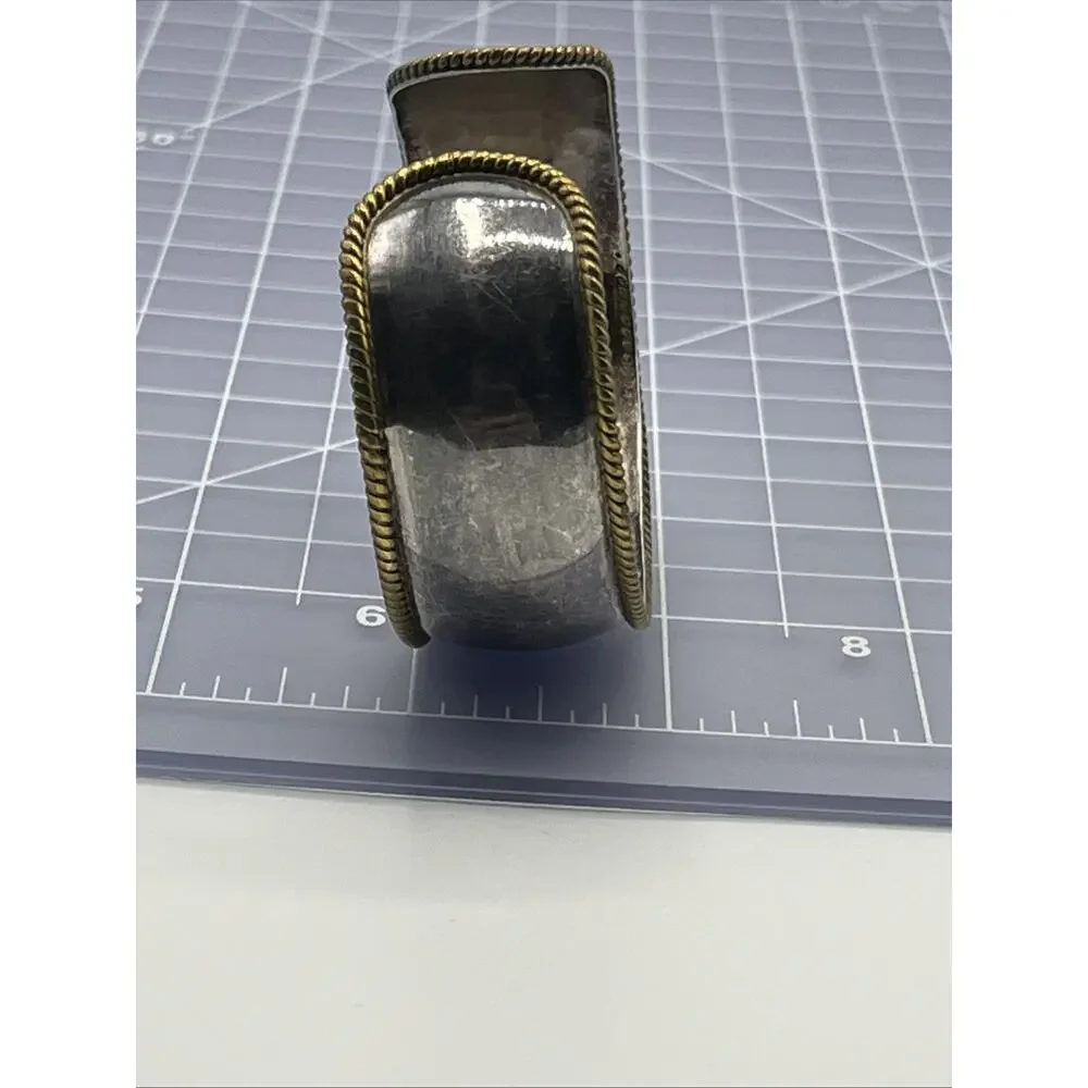 LATON MEXICO 925 Silver Vintage Two Tone Raised Braided Edge Cuff Bracelet